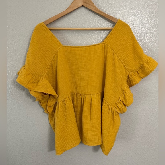 Lucky Brand Gold Yellow 100% Cotton Flutter Top - Picture 6 of 6